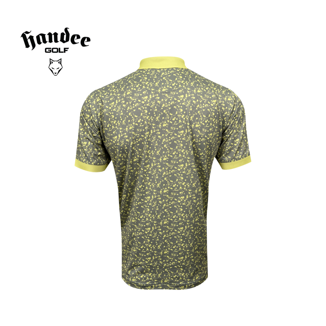 Men Grey & Yellow Floral Print Golf Shirt