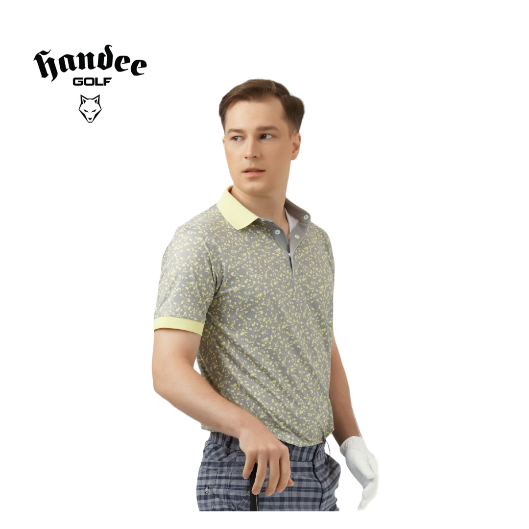 Men Grey & Yellow Floral Print Golf Shirt